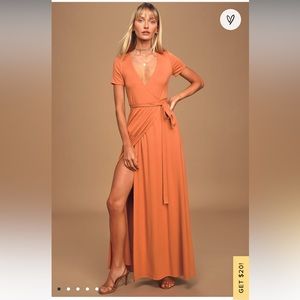 Lulus Evolve Rust Orange Wrap Maxi Dress